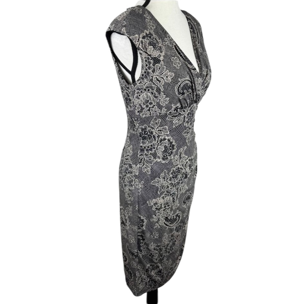 London Times Wrap Dress 6 Black Floral Formal Bodycon Evening Party Cocktail - Picture 4 of 12
